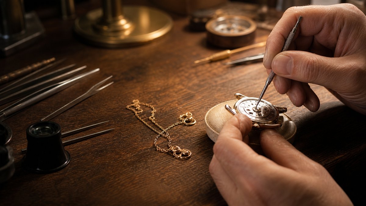 Goldschmied bei der Reparatur mit L&ouml;tlampe